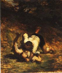 Honore  Daumier The Thieves and the Donkey Spain oil painting art